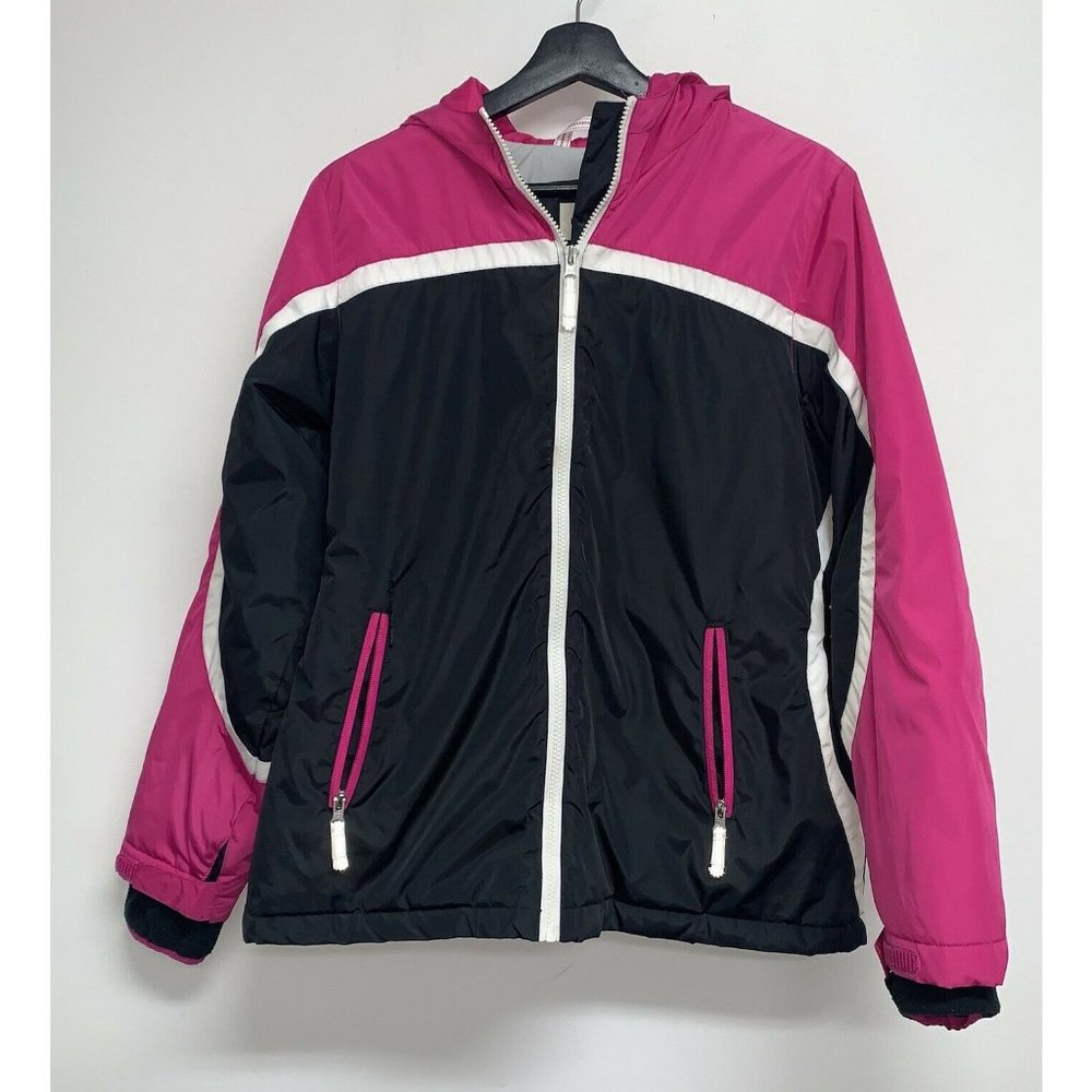 Lands End Womens Winter Squall Jacket Size M Pink Black Coat Hood Flaw
